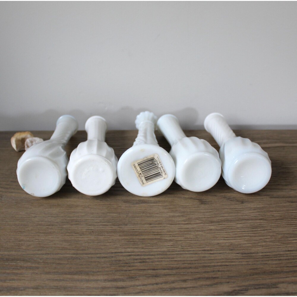 5 Vintage Milk Glass Vases White Bud Vase Set Bulk Wedding Event Decor - Picture 4 of 6